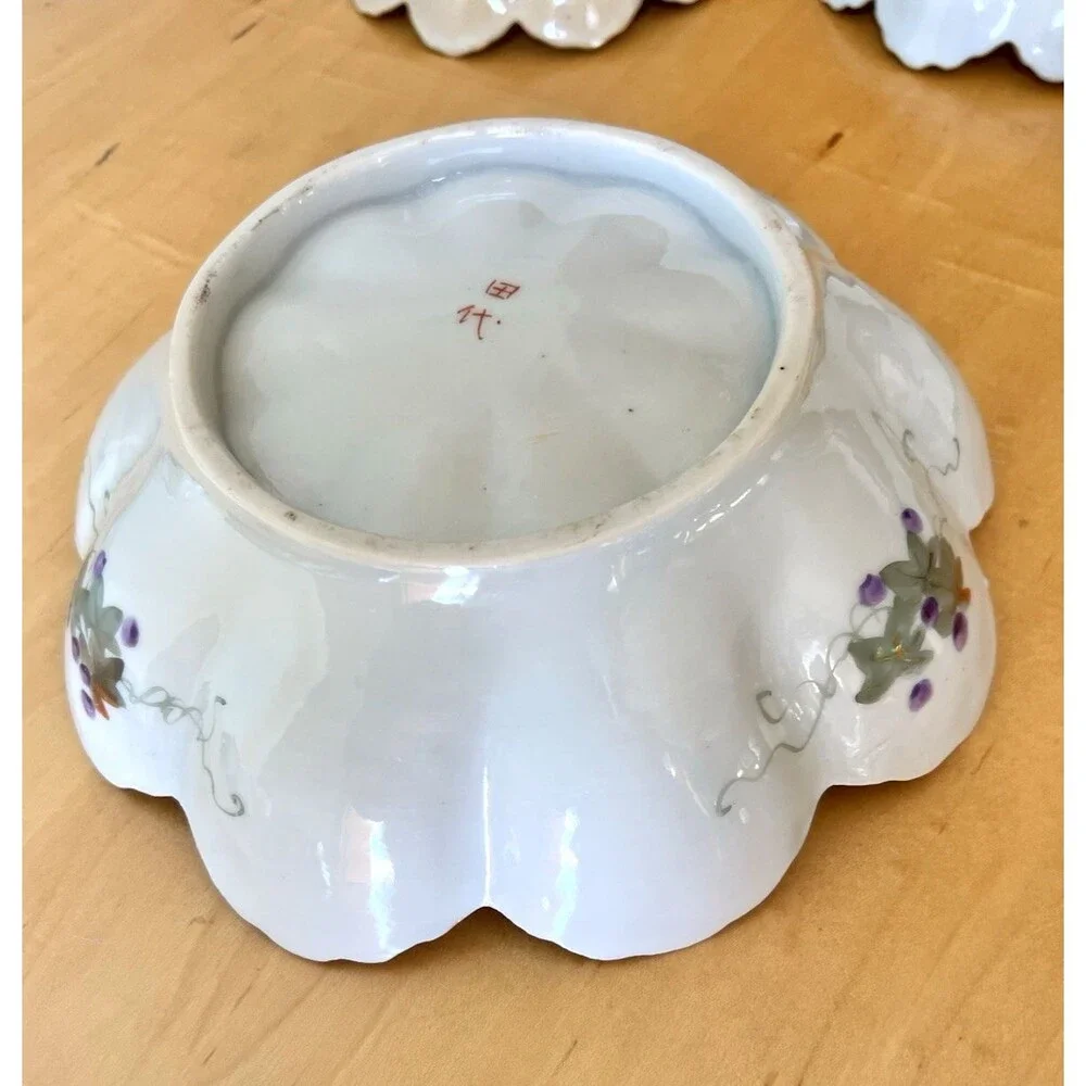Vtg 1930s Tashiro Shoten Japan Hand Painted Porcelain Berry Bowl Set Grapes 7 Pc